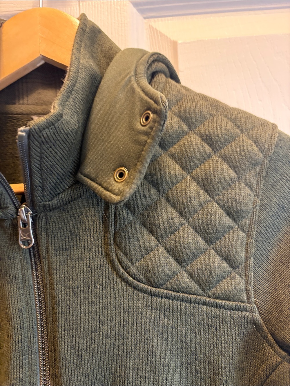 Eddie Bauer Olive Green Quilted Fleece Jacket with Snap Hood - Picture 7 of 13